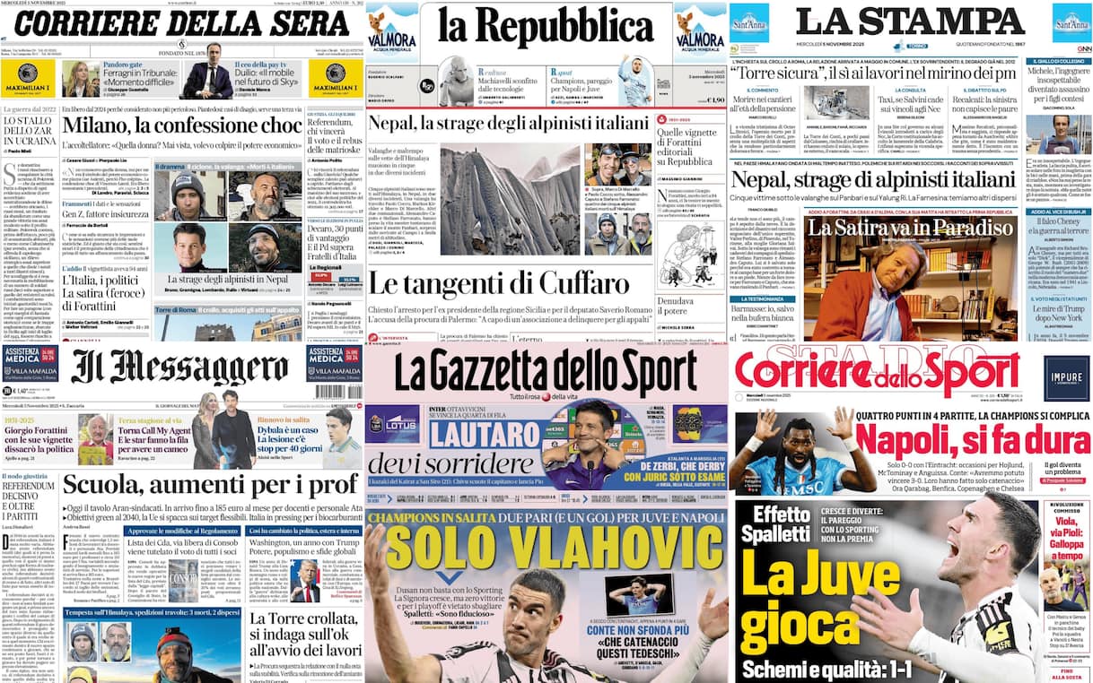 Le prime pagine dei quotidiani di oggi 5 novembre: la rassegna stampa