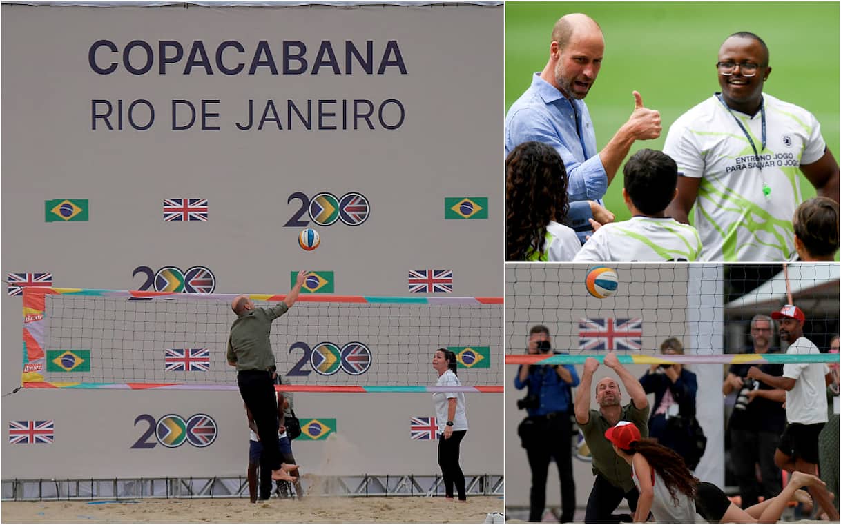 Principe William in Brasile, gioca a beach volley sulla spiaggia di Copacabana