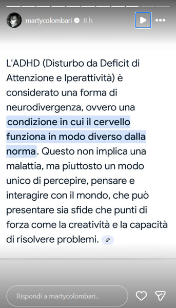 La spiegazione sintetica di cosa sia l'Adhad, foto da Instagram