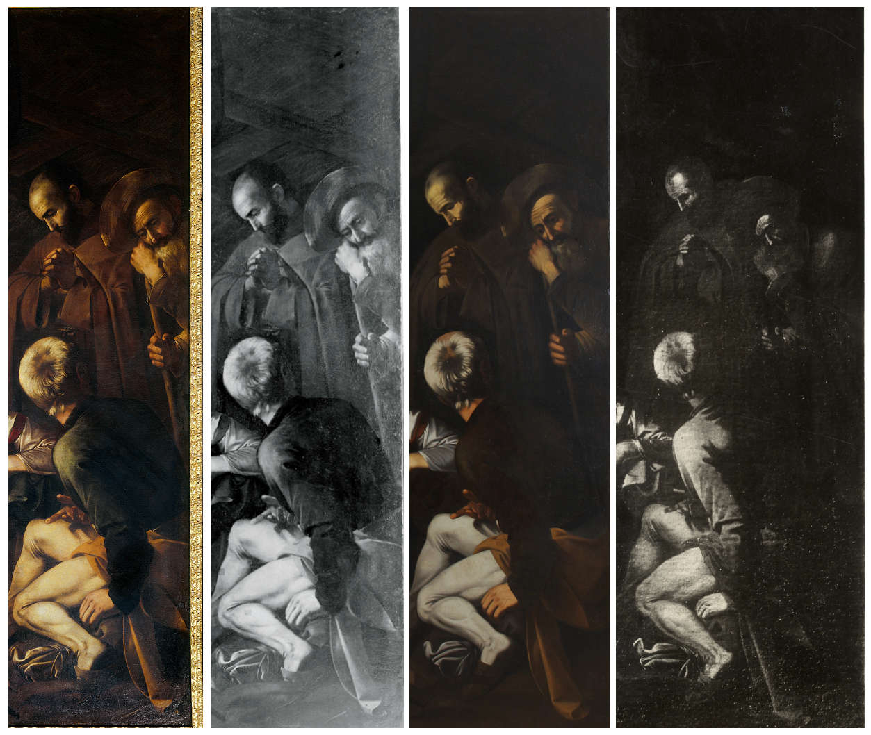 Da sinistra: NativitÃ  di Caravaggio, foto Scala del 1964 con la cornice e foto ICR del 1951-1952; copia di Paolo Geraci (Catania, Museo Civico â€œCastello Ursinoâ€); copia documentata nella Fototeca della Fondazione Roberto Longhi (giÃ  collezione Federzoni)