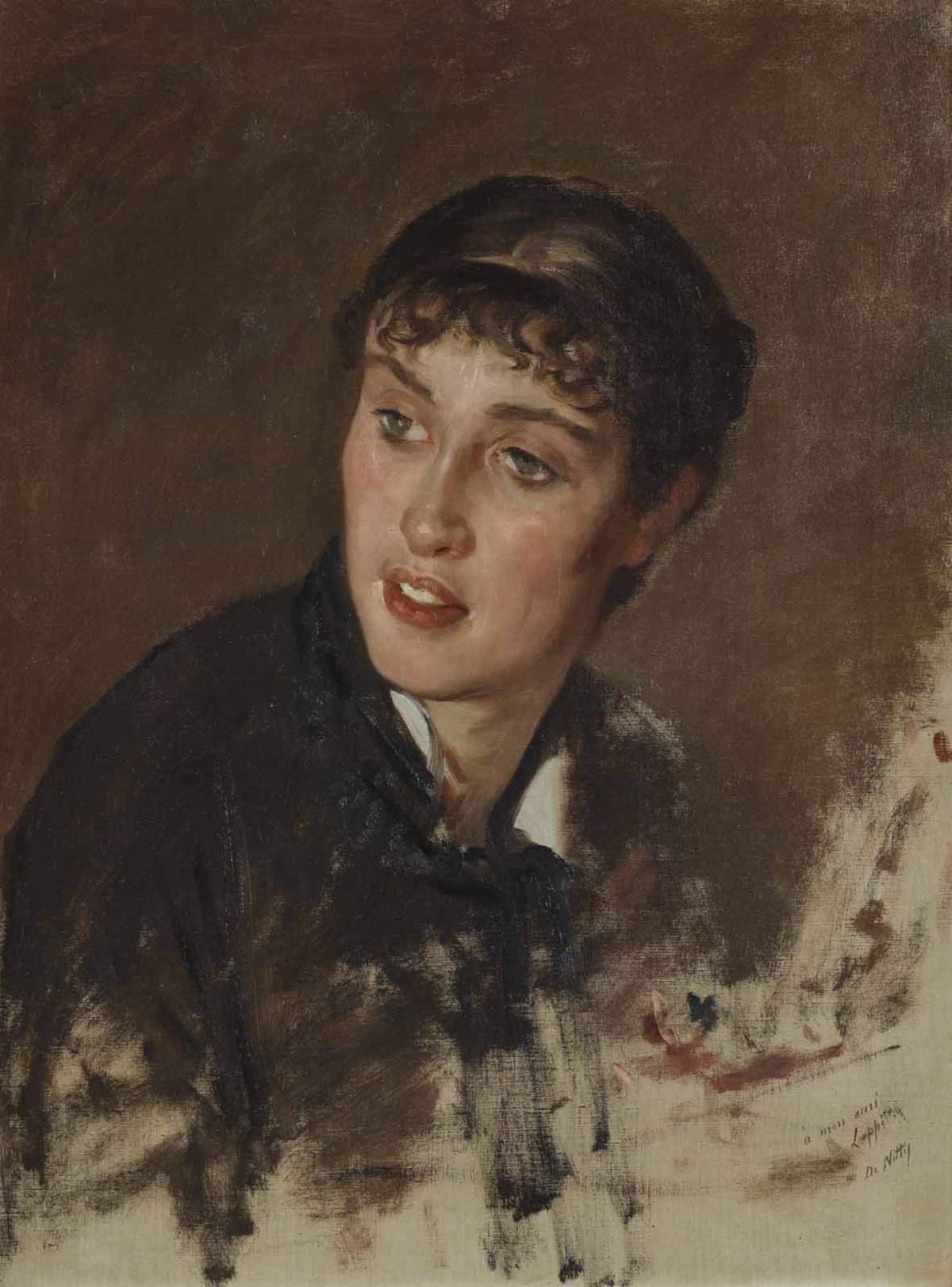 Giuseppe De Nittis, Testa di donna con frangetta (1880-1882 circa; olio su tela)