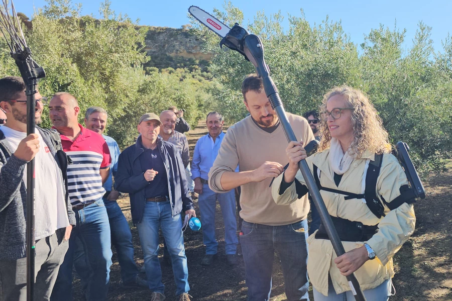 Ecco l'esoscheletro che facilita la potatura dell'oliveto