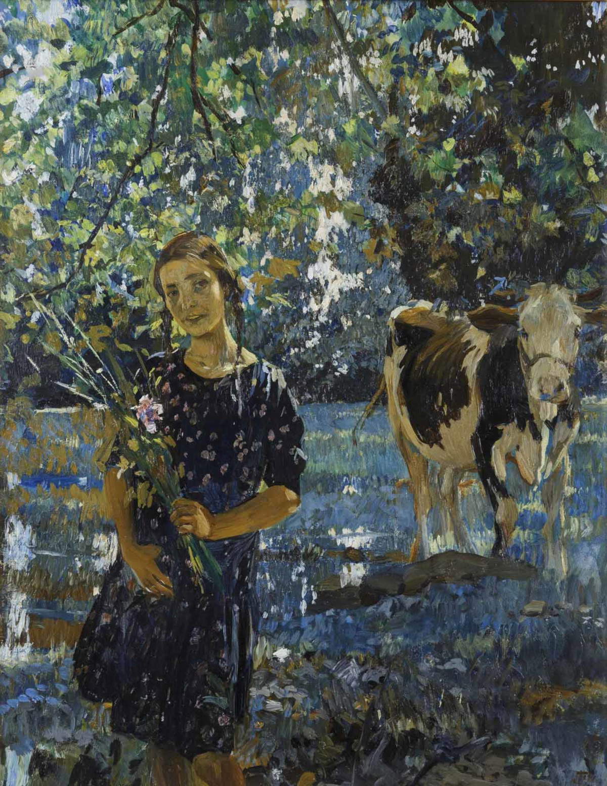 Ettore Tito, Tra le foglie (ante 1930; olio su cartone)