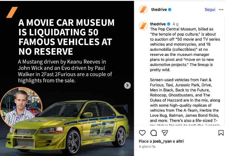 Fast and Furious novità auto Museo vendita