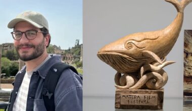 Scultura in legno della balena Giuliana, icona del Matera Film Festival, realizzata dall'artista e artigiano del legno materano Francesco Tataranni