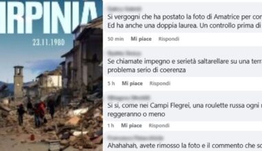 Foto di Amatrice usata per commemorare il terremoto dell'Irpinia sull'account del ministro