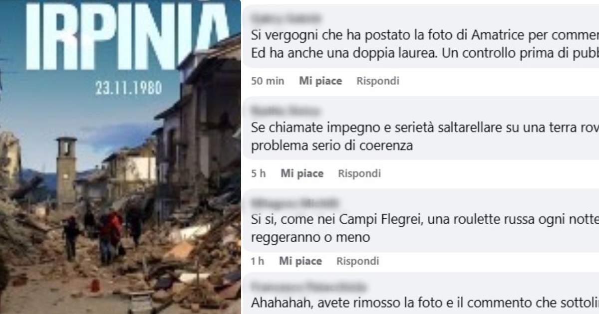 Foto di Amatrice usata per commemorare il terremoto dell'Irpinia sull'account del ministro