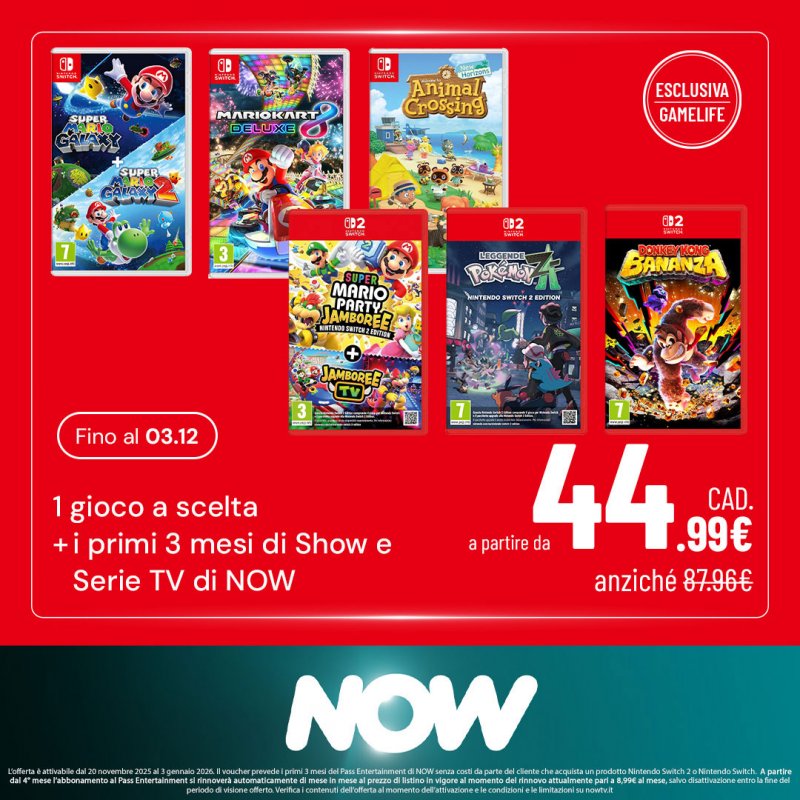 La grafica della promozione di gamelife su Nintendo e NOW TV