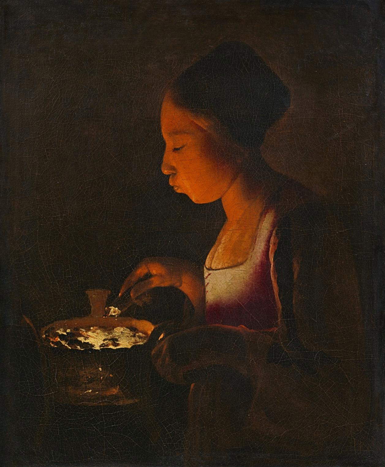 Georges de La Tour, Ragazza col braciere (1646-1648 circa; olio su tela, 76 x 55 cm; Abu Dhabi, Louvre Abu Dhabi)