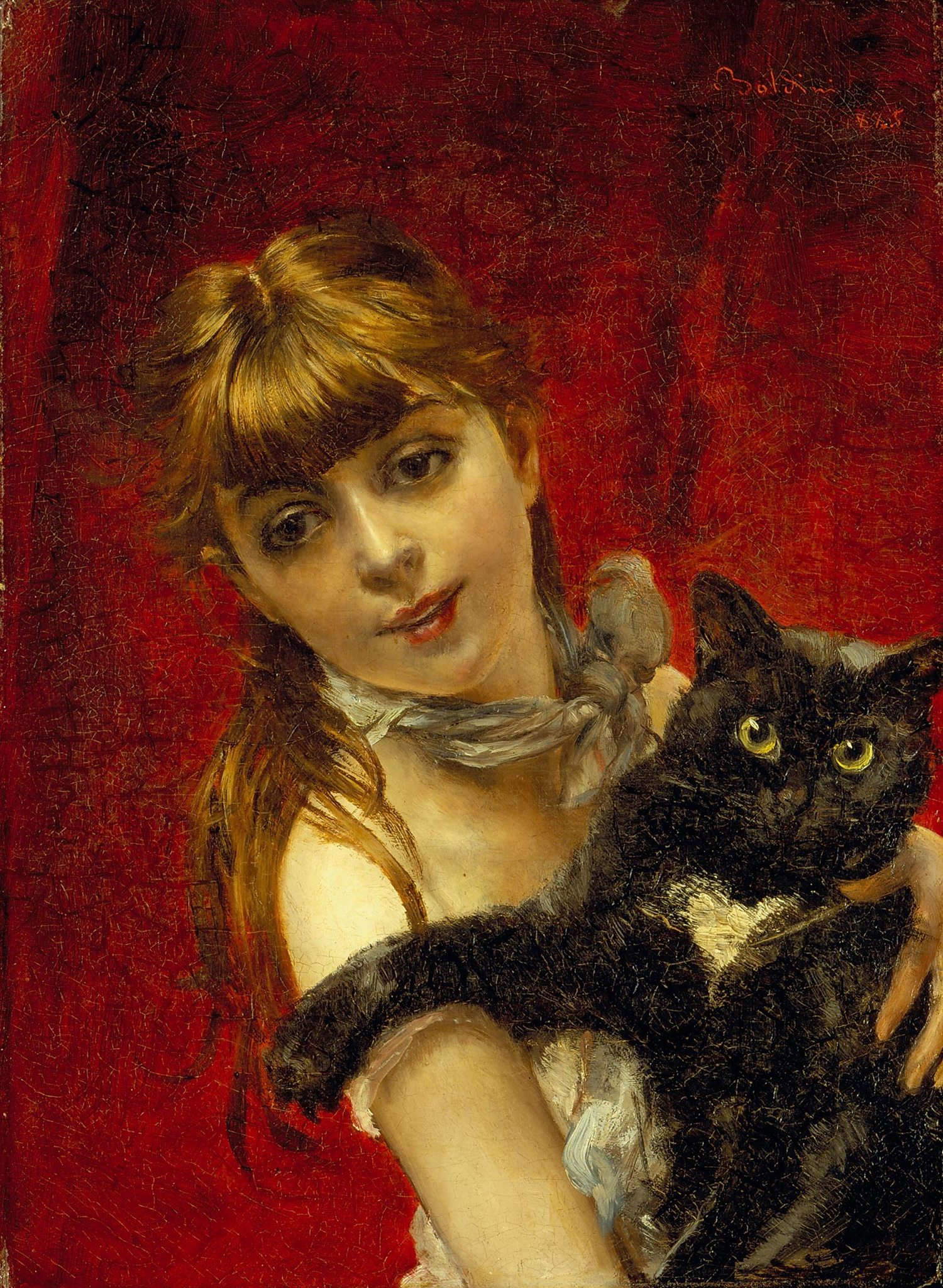Giovanni Boldini, Fanciulla con gatto nero (1885; olio su tela, 55,9 x 40,6 cm; Viareggio, Istituto Matteucci)