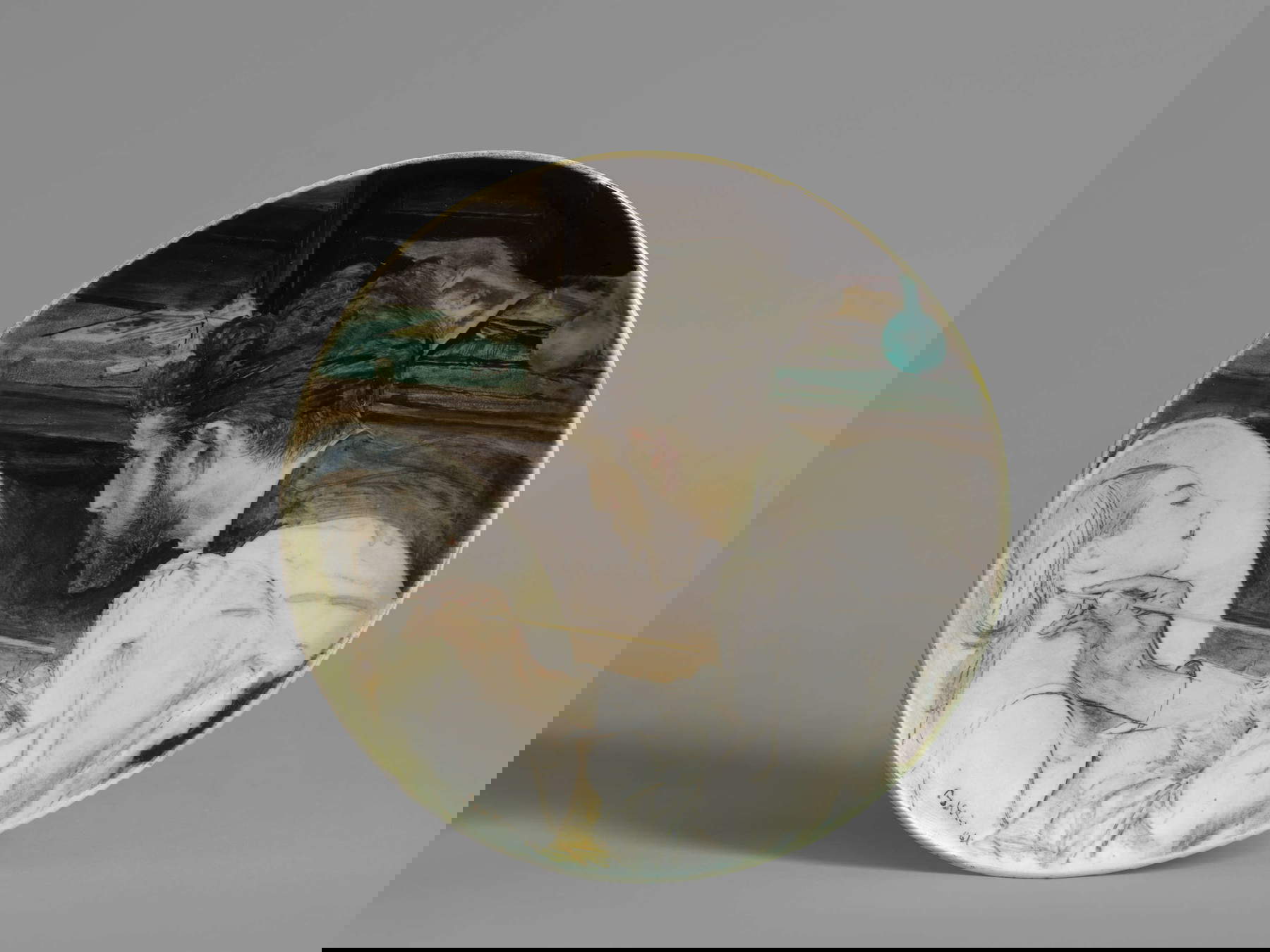 Giovanni Boldini, Ritratto di Helleu che dipinge Madame Gauterau (1884; olio su ceramica Deck, diametro 30 cm; Collezione privata)