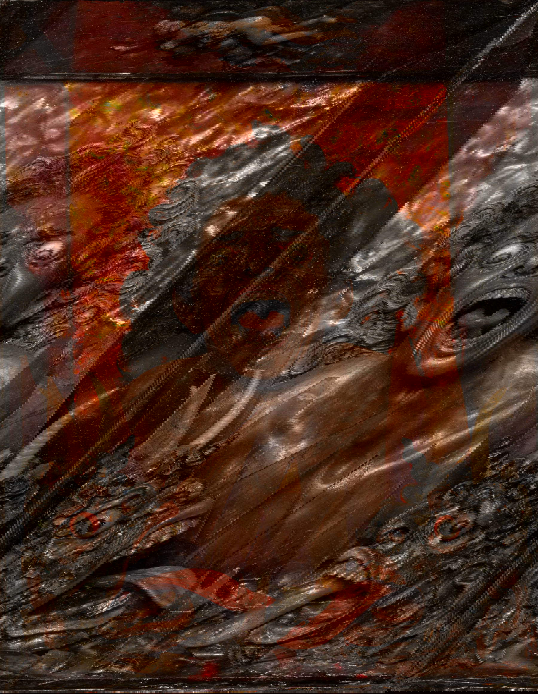 Giulio de Grazia (attribuito), Anima Dannata (1600-1620 circa; cera policroma, vetro, osso, mica, specchio, 17 x 12 cm; Firenze, Gallerie degli Uffizi, Palazzo Pitti, Tesoro dei Granduchi)