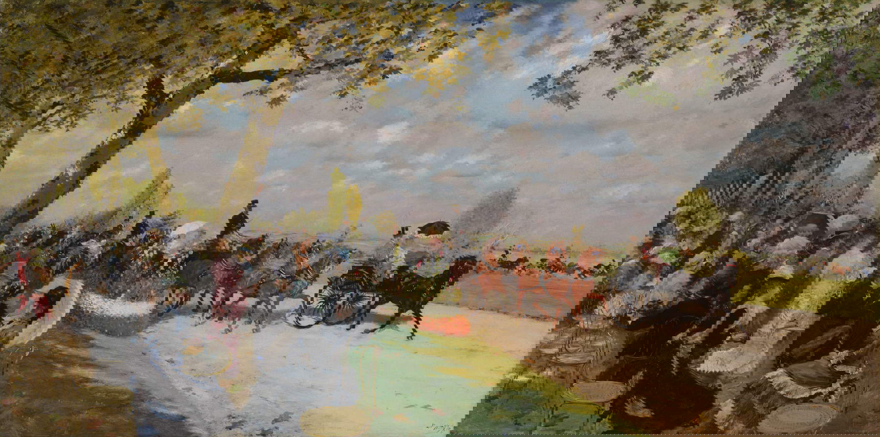 Giuseppe De Nittis, Ritorno dalle corse (1875; olio su tela, 58,1 x 114,6 cm; Filadelfia, Philadelphia Museum of Art)