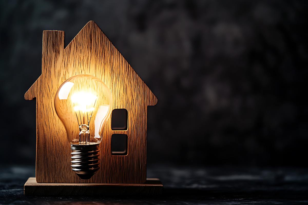 Una miniatura di una casa con una lampadina