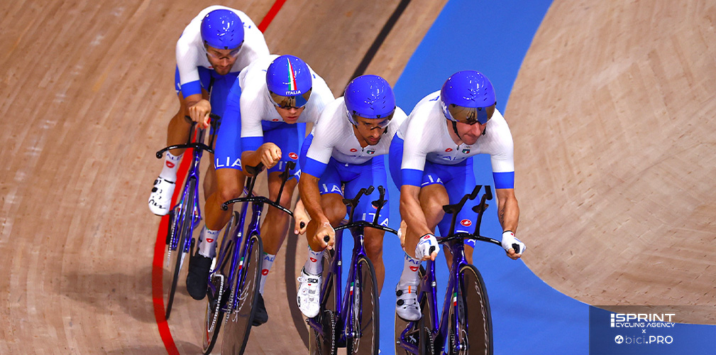 Olimpiadi di Rio 2016, quartetto azzurro in allenamento: Elia Viviani, Omar Bertazzo, Jonathan Milan, Filippo Ganna