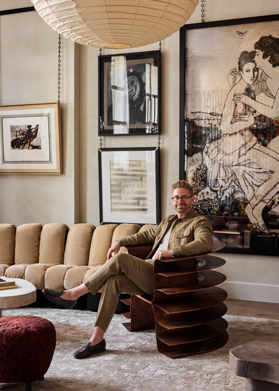 stylish interior design featuring modern seating and artwork