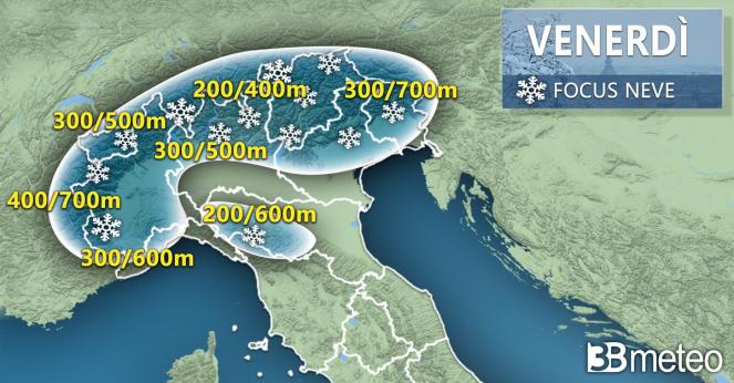 Meteo: focus neve venerdì 21 novembre al Nord