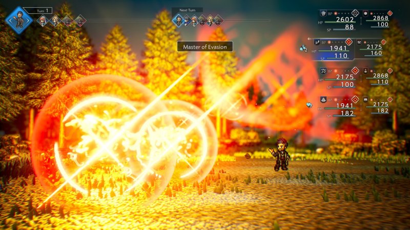 Una sequenza di combattimento di Octopath Traveler 0