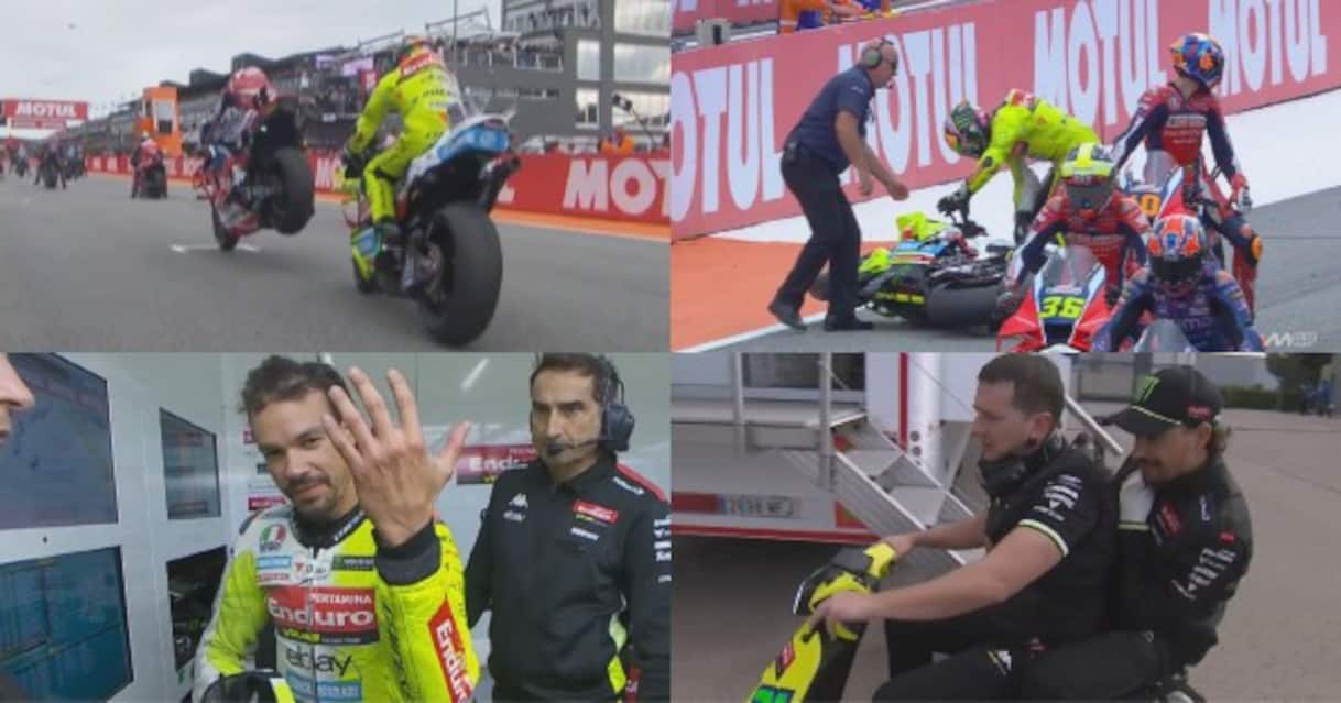Morbidelli tampona Espargaro: la caduta prima della partenza del GP Valencia. VIDEO
