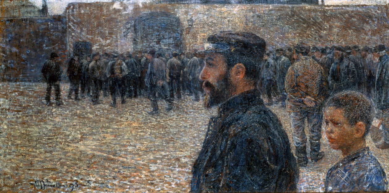 Plinio Nomellini, La diana del lavoro (1893; olio su tela, 60 x 120 cm; Collezione privata)