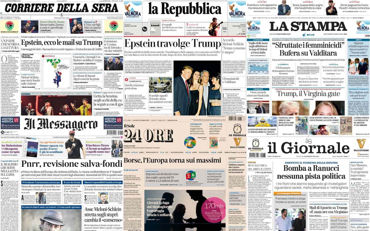 Le prime pagine dei quotidiani di oggi 13 novembre: la rassegna stampa