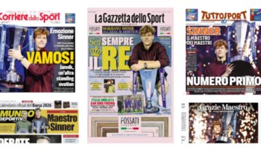 Sinner vince le Atp Finals 2025: la rassegna stampa dei giornali di oggi