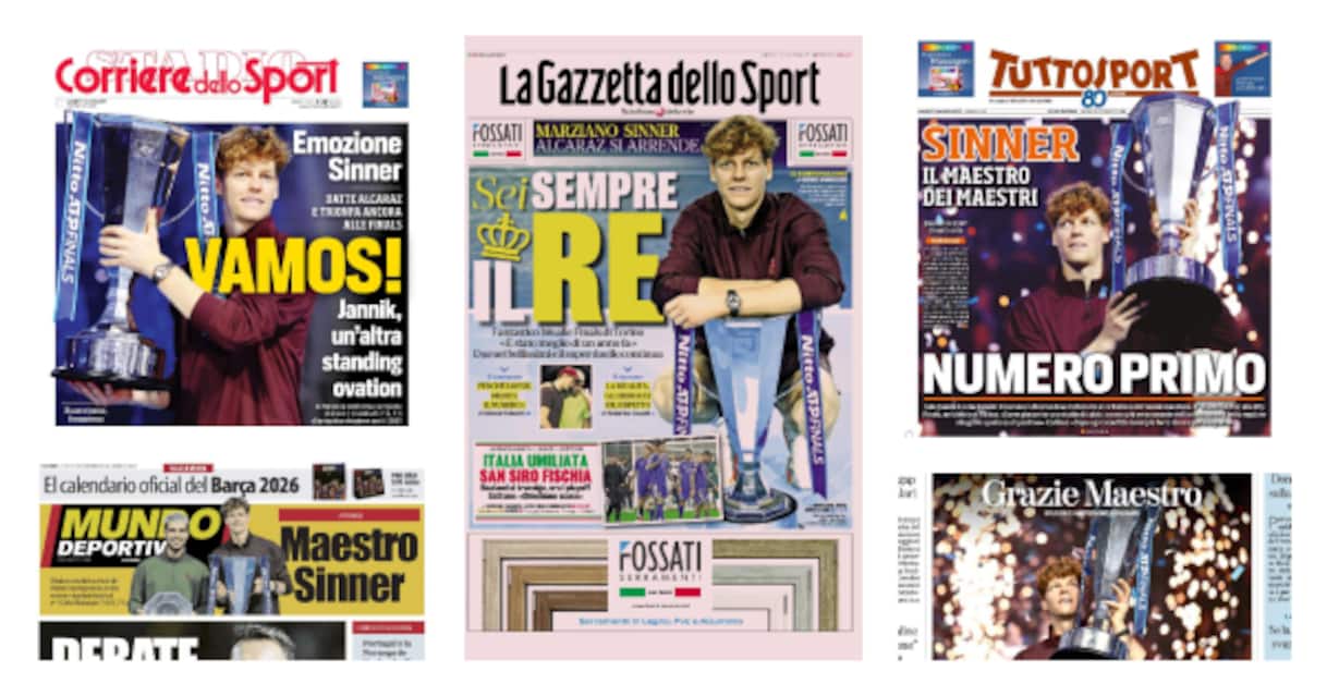 Sinner vince le Atp Finals 2025: la rassegna stampa dei giornali di oggi