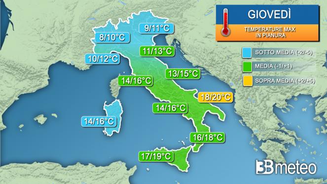Temperature massime giovedì