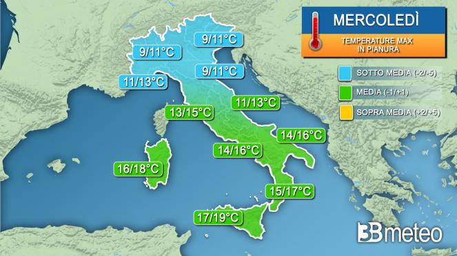 Temperature massime mercoledì