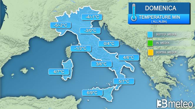Temperature minime domenica