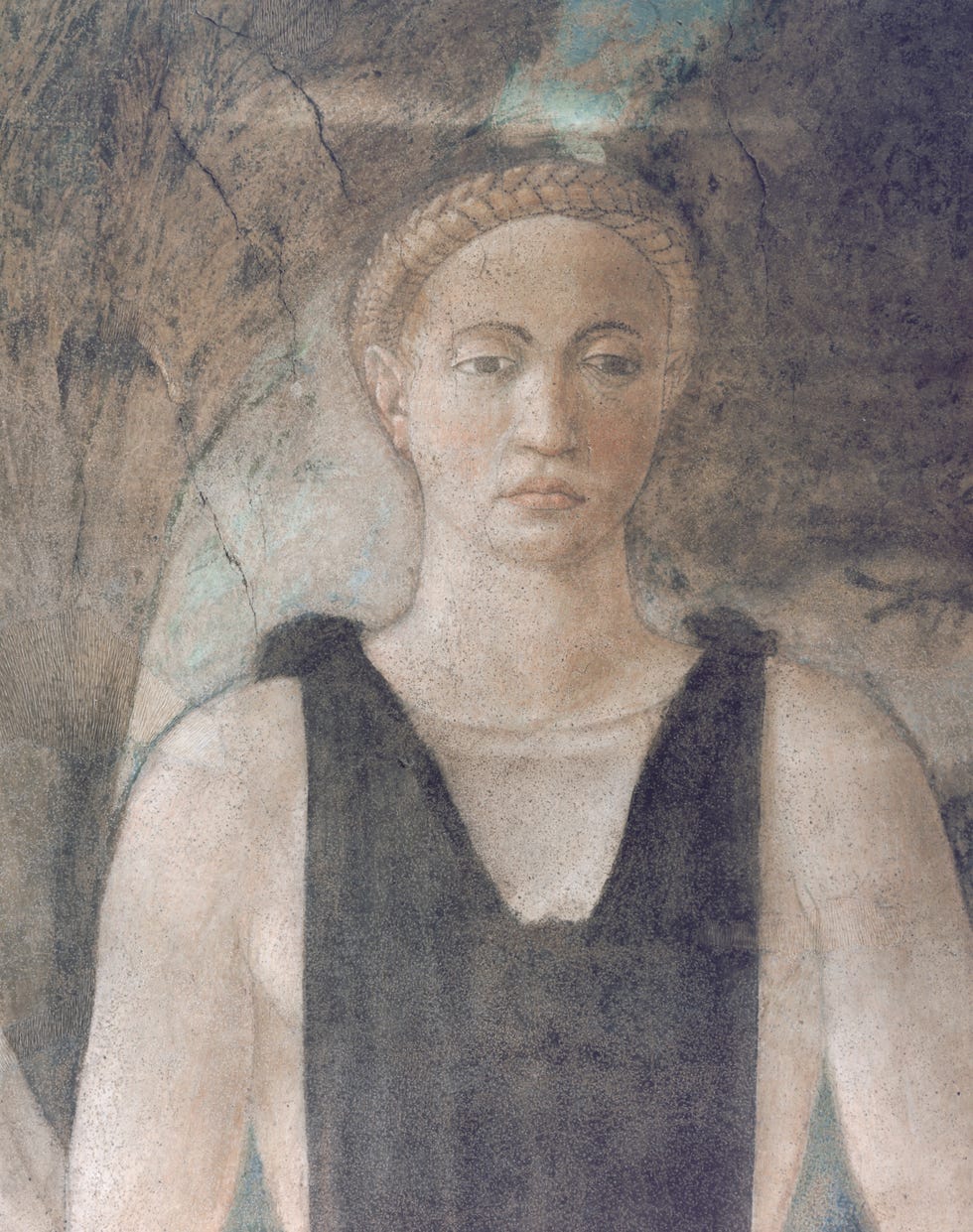 fresco depicting a figure in a black garment