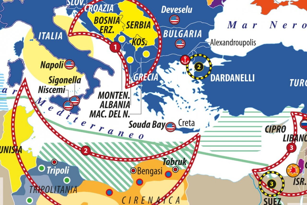 Dettaglio della carta "Dove collaborare con gli americani" di Laura Canali. Per la versione integrale, clicca qui.
