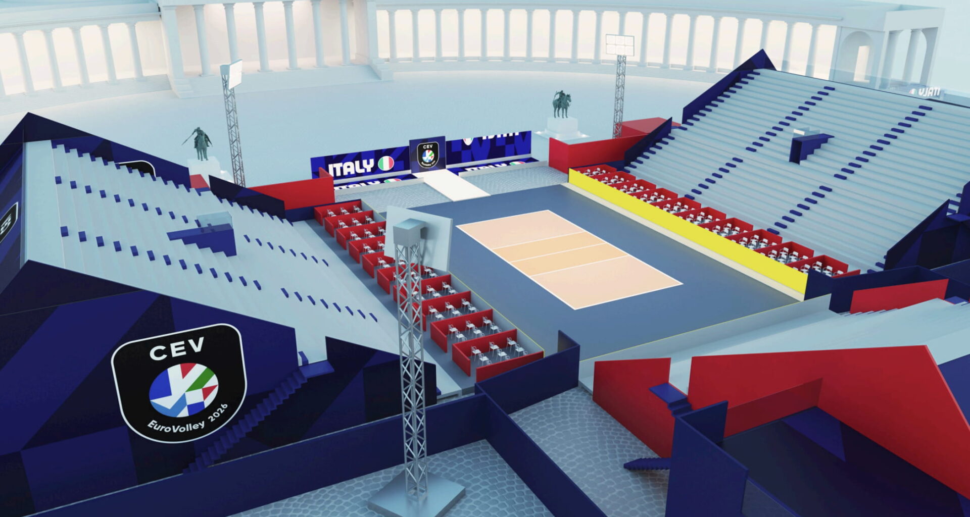 Europei di volley a Napoli, ecco il rendering del campo in piazza del Plebiscito