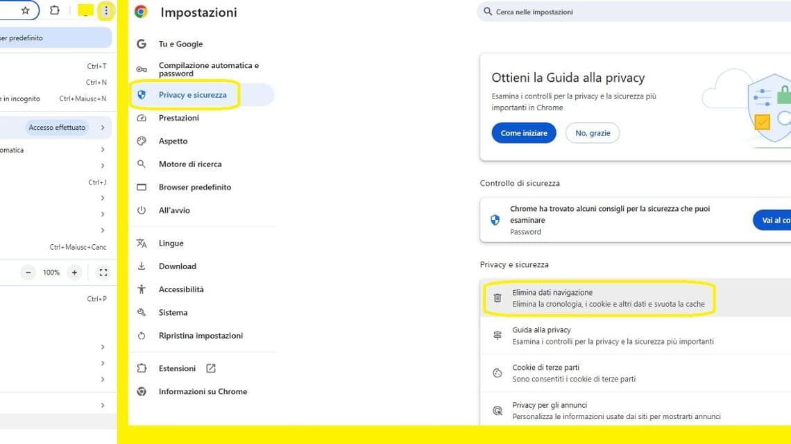 La procedura per cancellare i dati di navigazione sul computer