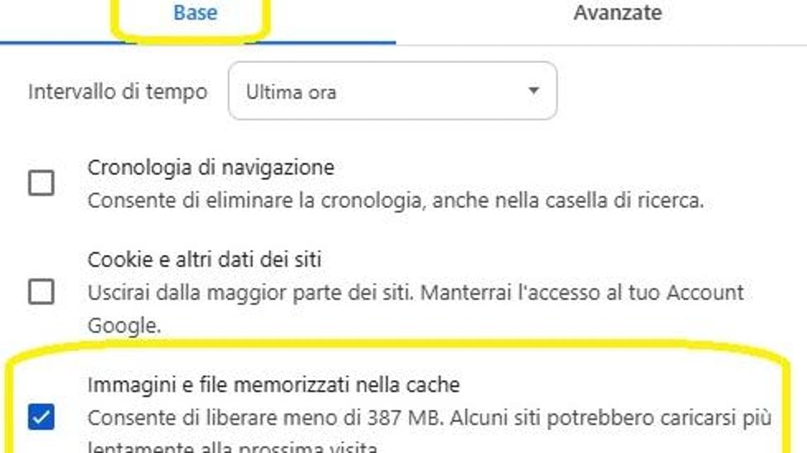 Dove eliminare file e immagini memorizzati nella cache