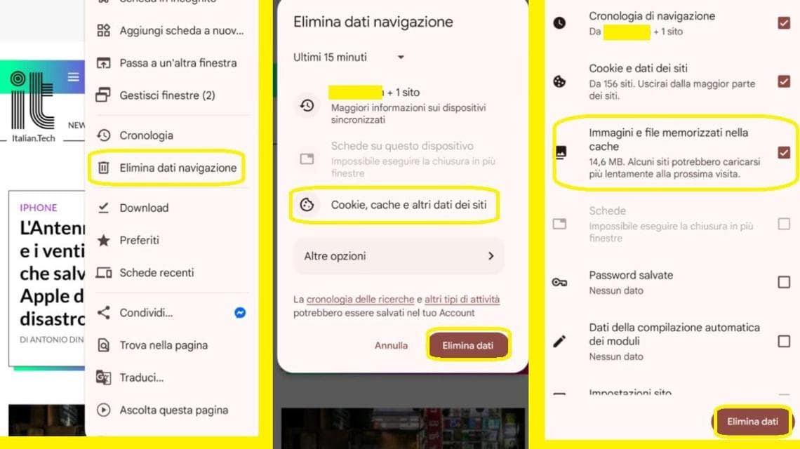 Ovviamente si può svuotare la cache di Chrome anche su smartphone