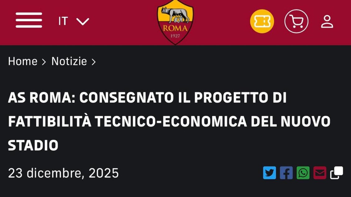 Stadio Roma, club consegna progetto definitivo a Campidoglio - Ultima ora