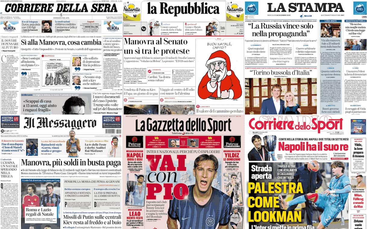 Le prime pagine dei quotidiani di oggi 24 dicembre: la rassegna stampa