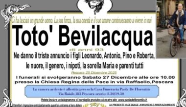 LA FAMIGLIA BEVILACQUA PIANGE LA MORTE DI PAPA' TOTO'