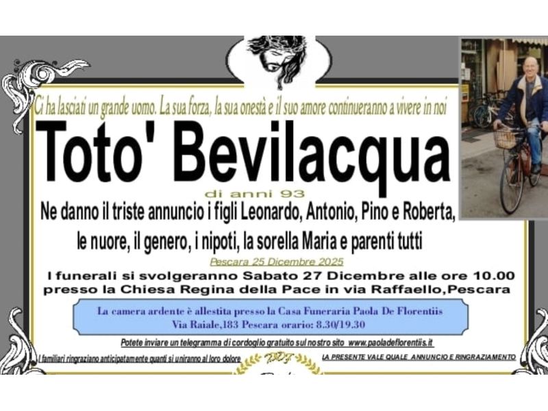 LA FAMIGLIA BEVILACQUA PIANGE LA MORTE DI PAPA' TOTO'