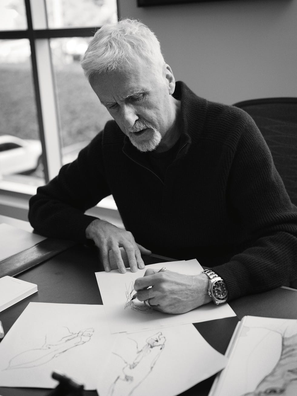 james cameron cover story esquire 46 in tutto il servizio abiti personali orologio rolex, oyster perpetual rolex deepsea in acciaio oystersteel con disco della lunetta cerachrom in ceramica nera e bracciale oyster