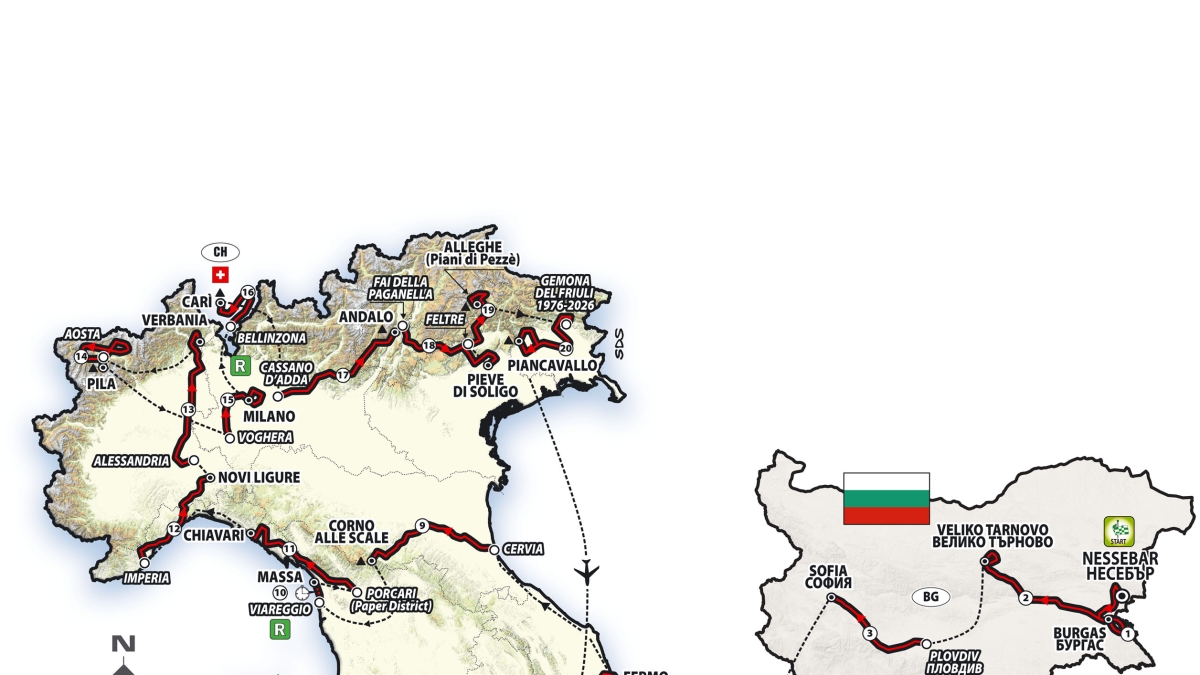 Tutte le tappe del Giro d'Italia 2026: una cronometro, sette arrivi in salita. Ecco i 3.459 km della Corsa Rosa