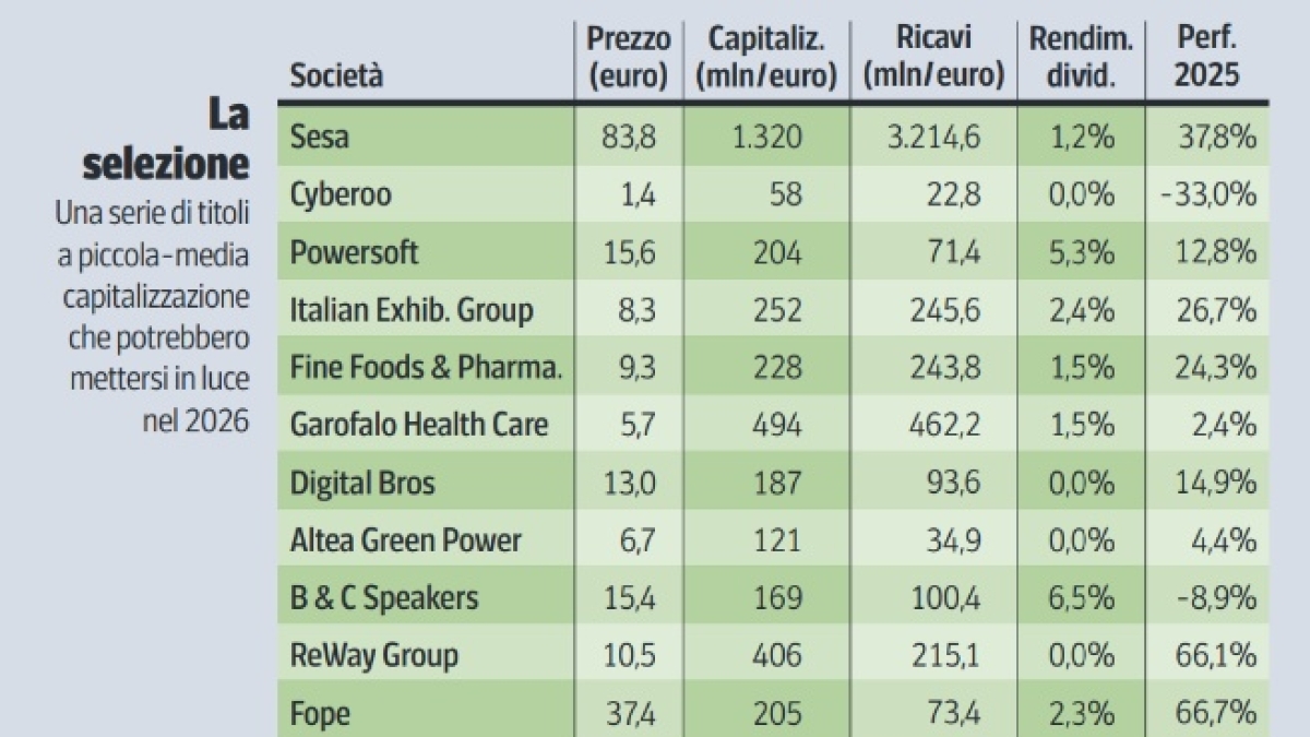 Piazza Affari, non solo «big cap»: dal lusso alle rinnovabili, quindici Pmi su cui puntare nel 2026