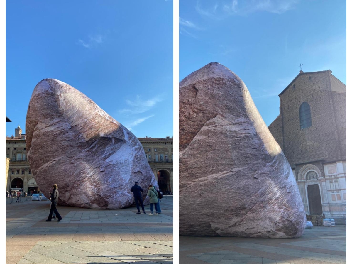Bologna, le rocce giganti in piazza Maggiore alte fino a 14 metri: «È l'opera Iwagumi Dismisura, si accenderà con i colori delle Dolomiti»