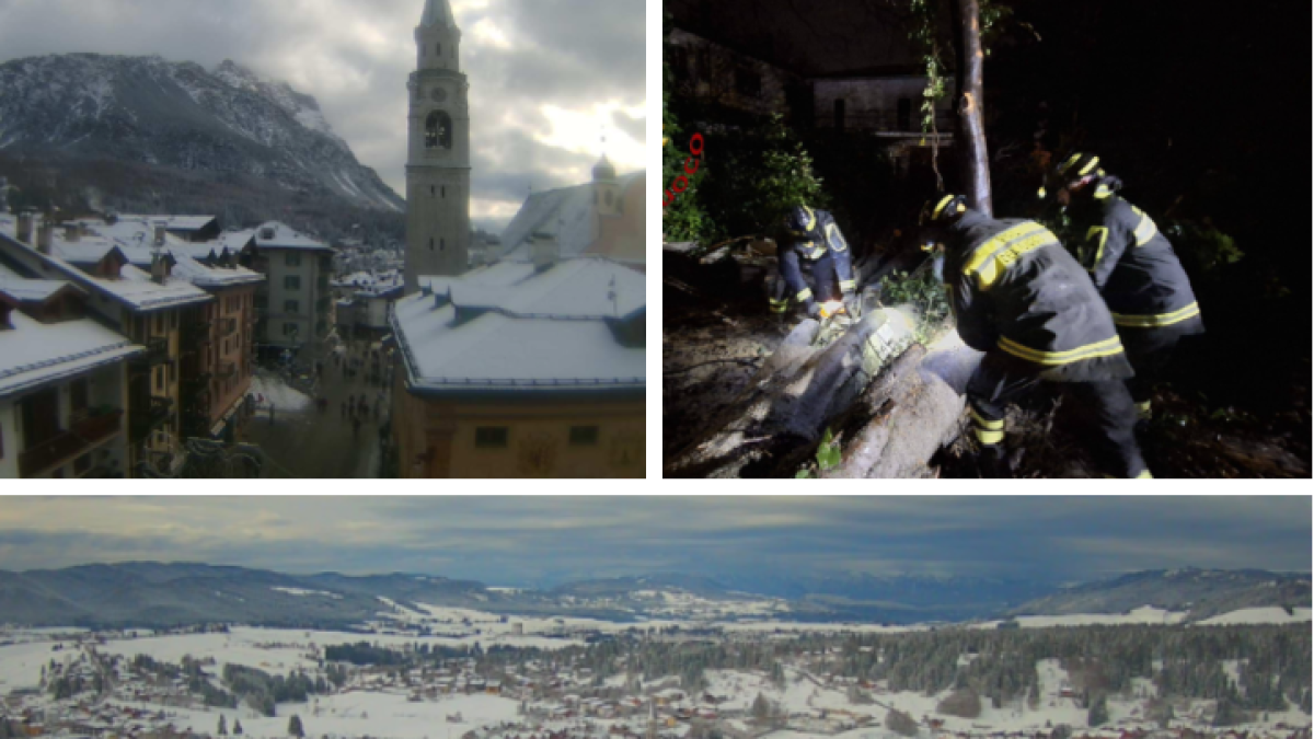 Maltempo, il Veneto nella morsa del vento e della neve: imbiancate le Dolomiti, alberi caduti e acqua alta a Venezia