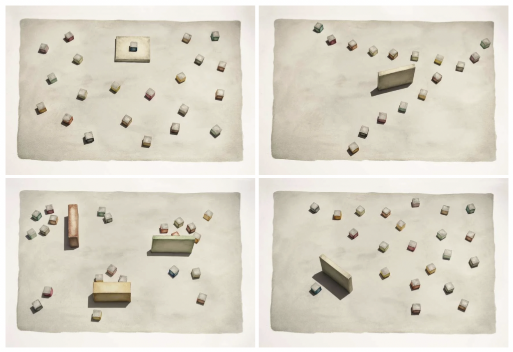 Marco Palmieri, Pregiudizi (Potere/Scelta/Paesaggi/Difesa), stampa a getto d’inchiostro su carta Hahnemüle montata su alluminio, dim. 27 x 40,5 cm, ed. di 7