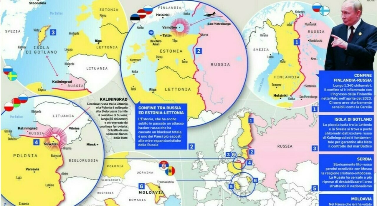 Russia, quali Paesi a rischio in caso di attacco alla Nato? Dai Baltici alla Finlandia fino alla Polonia, le prime linee del fronte