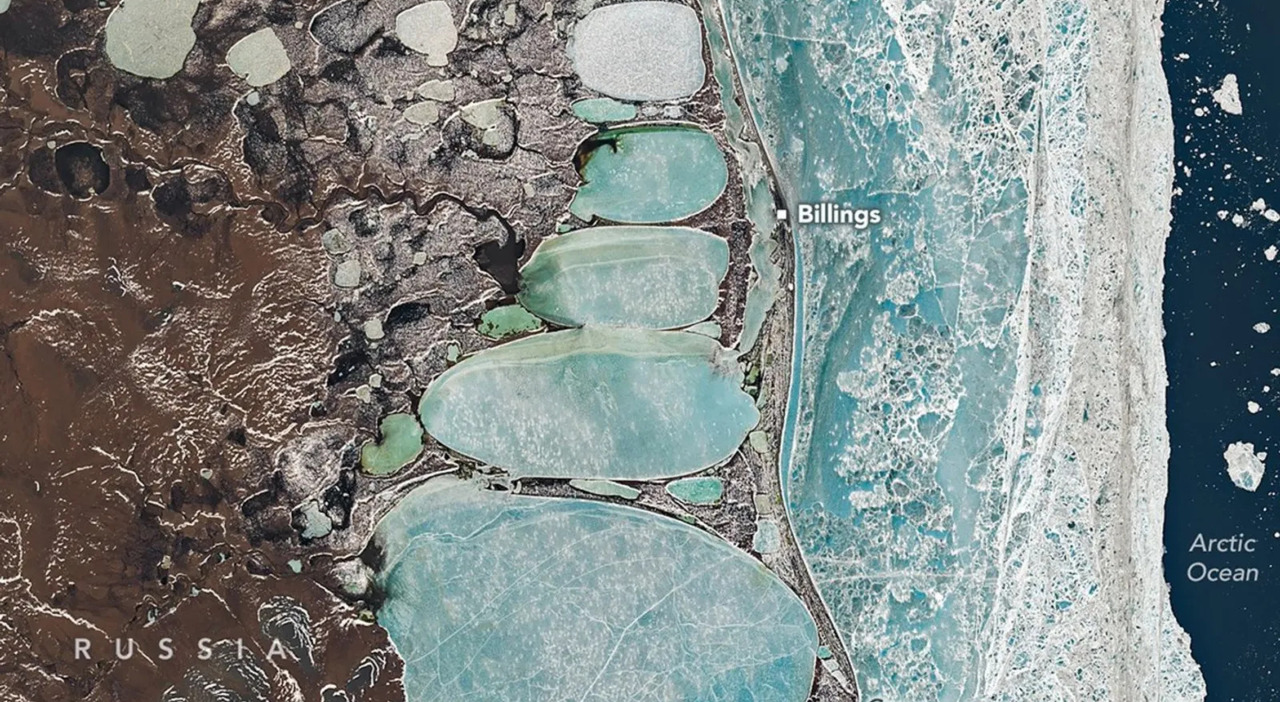 Un pupazzo di neve (lungo 22 km) catturato dalle immagini del satellite nel remoto Artico russo