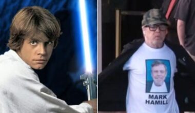 Mark Hamill, Luke Skywalker di Star Wars, in strada a Hollywood con la sua foto sulla maglia. Ma nessuno lo riconosce