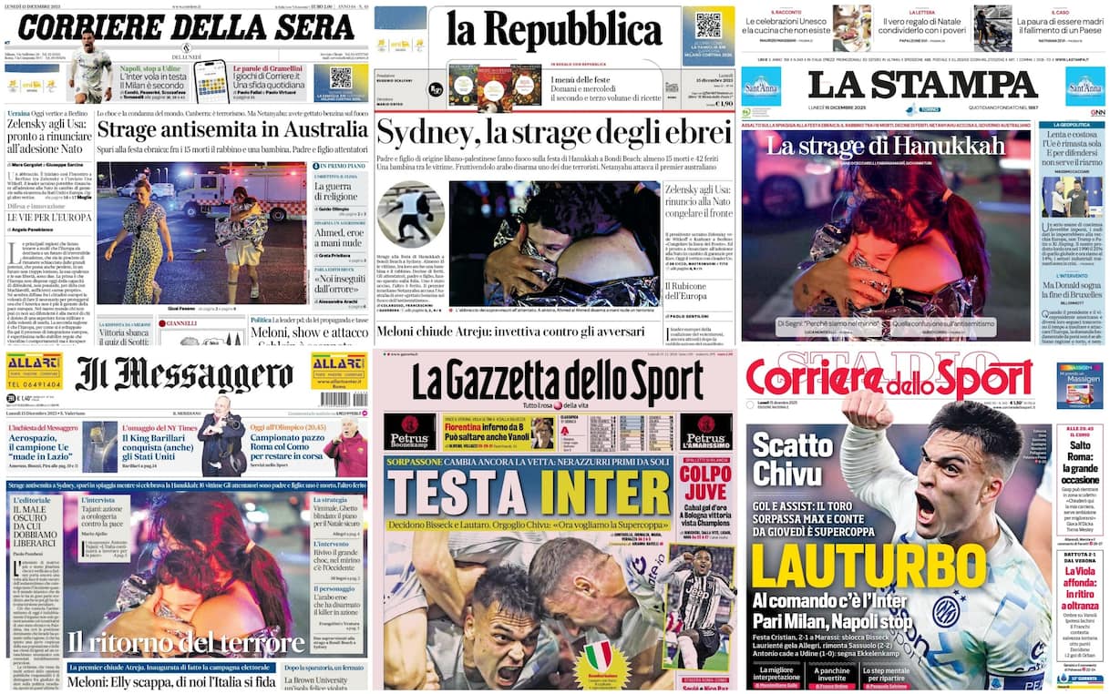 Le prime pagine dei quotidiani di oggi 15 dicembre: la rassegna stampa